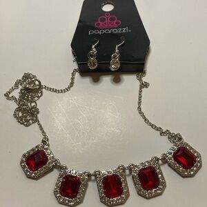 Faux ruby and diamond necklace and earring set